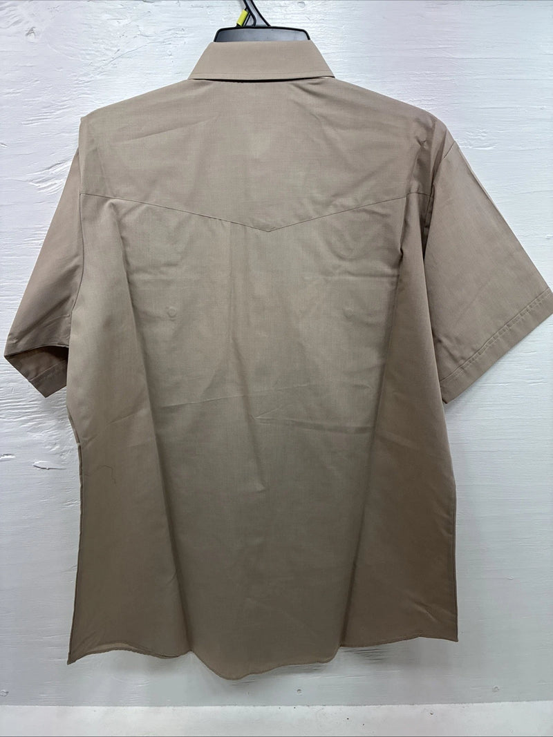 New Men’s ELY Cattleman Tan Horse Design Short Sleeve Pearl Snap Large AA-28