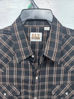 New Men’s ELY Cattleman Black Brown Plaid Short Sleeve Pearl Snap XL T-29
