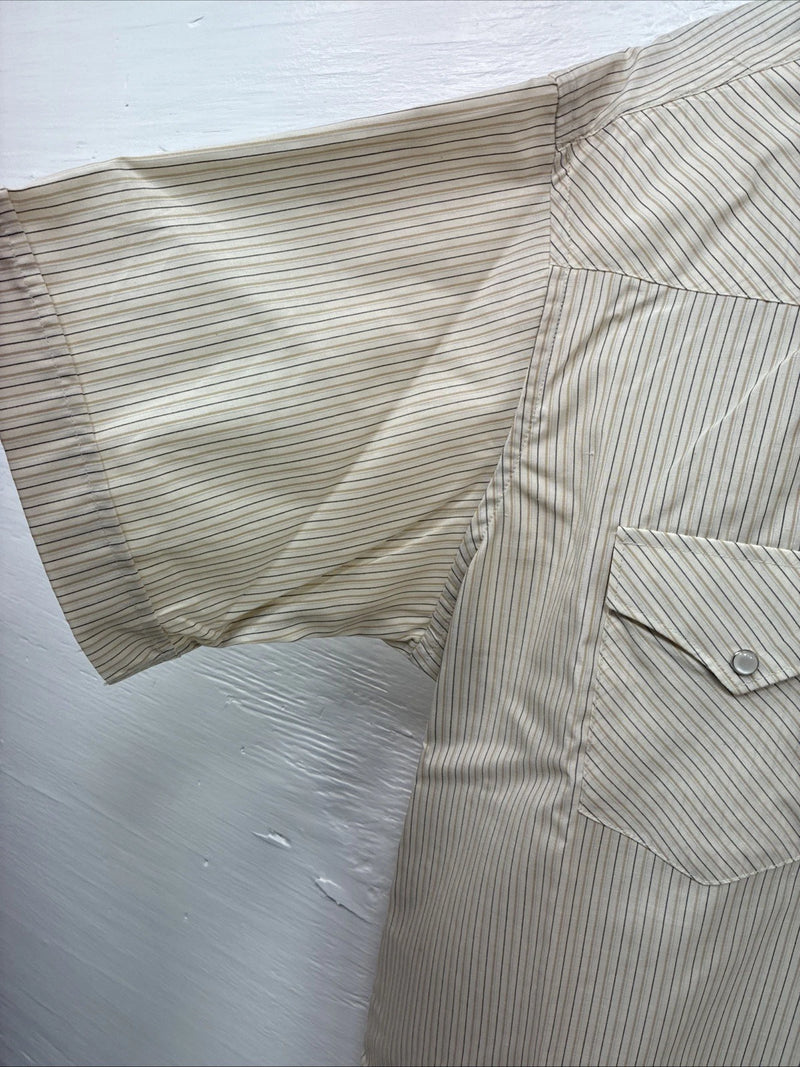 New Men’s White Horse Tan Stripe Short Sleeve Pearl Snap XL R-43