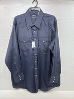 New Men’s White Horse Navy Blue Stripe Long Sleeve Pearl Snap 2XL F-96