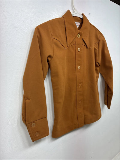 New Women’s Lady Western Orange Long Sleeve Button Up Size 8 TT-112