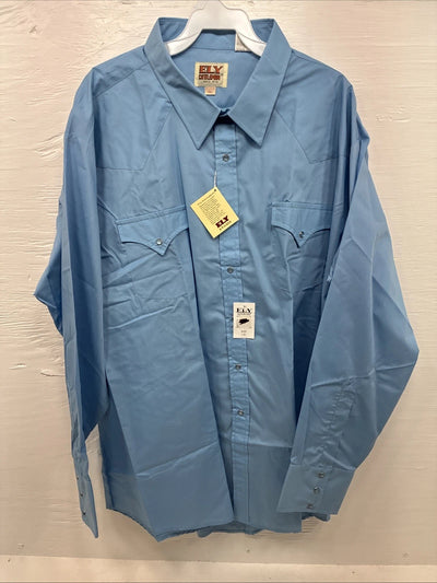 New Men’s ELY Cattleman Blue Short Sleeve Pearl Snap 18.5 X 35 2XL CC-12