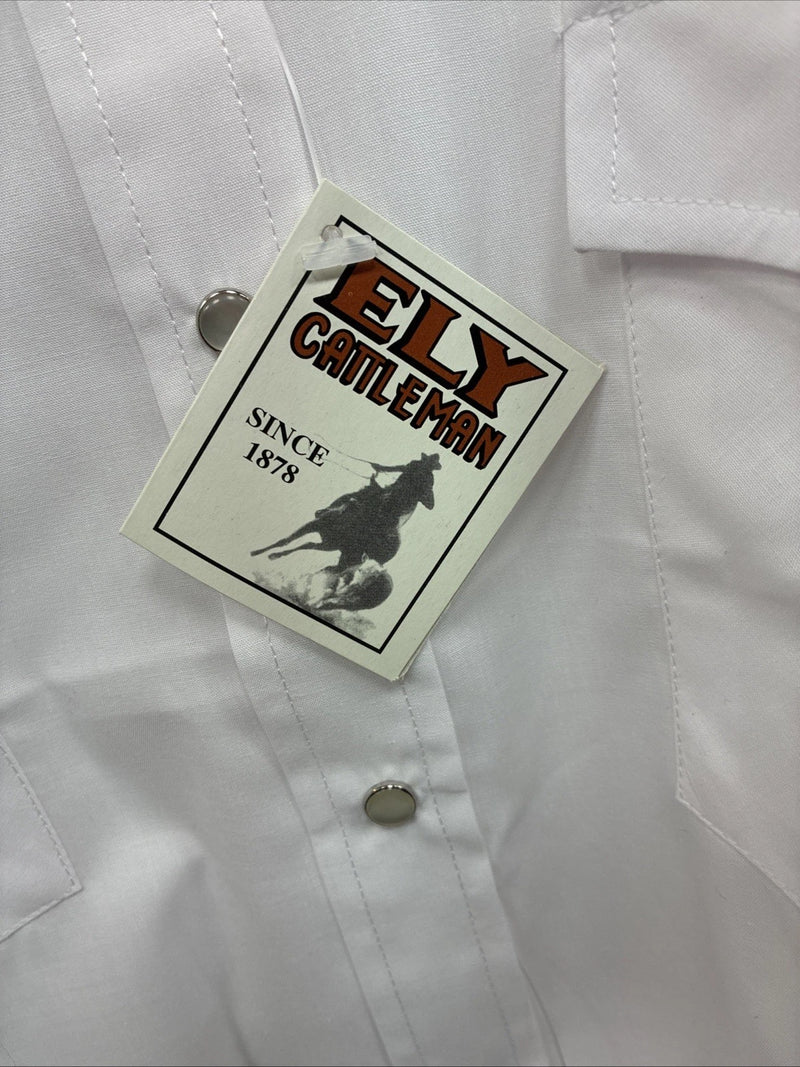 New Men’s ELY Cattleman White Long Sleeve Pearl Snap 16.5 X 36 Large X-105