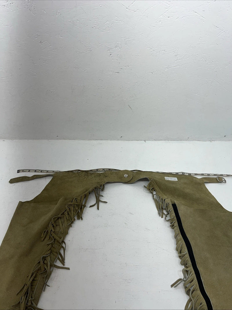 NOS Tan Show Chaps With Fringe Adjustable Waist 33” L-27