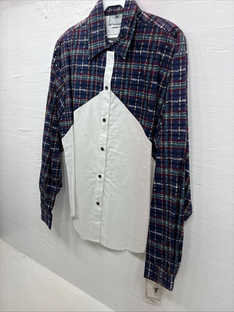 New Men’s Cowboy Threads White Multiple Color Long Sleeve Button Up Medium K-21
