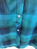 New Women’s Cumberland Blue Plaid Long Sleeve Pearl Snap 3XL Plus DD-15