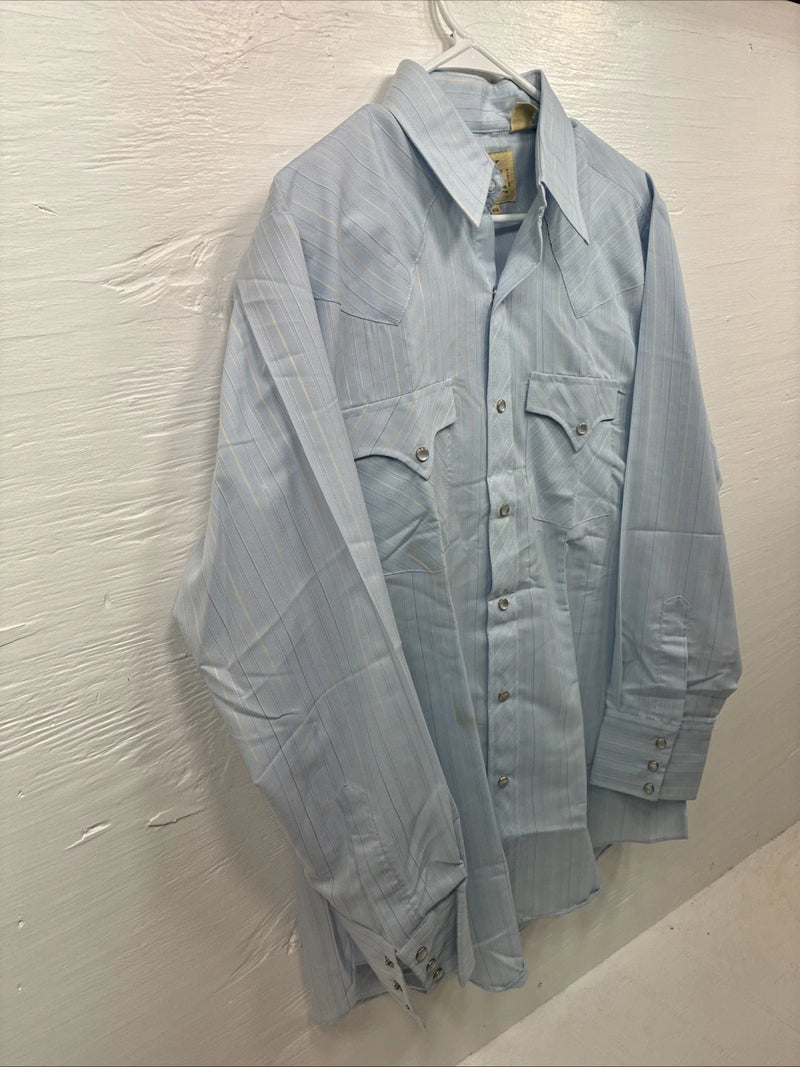 New Men’s ELY Cattleman Blue Stripe Long Sleeve Pearl Snap 16 X 34 Large V-113