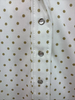 New Women’s Lady DJ White Brown Polkadot Long Sleeve Pearl Snap Size 34 YY-114