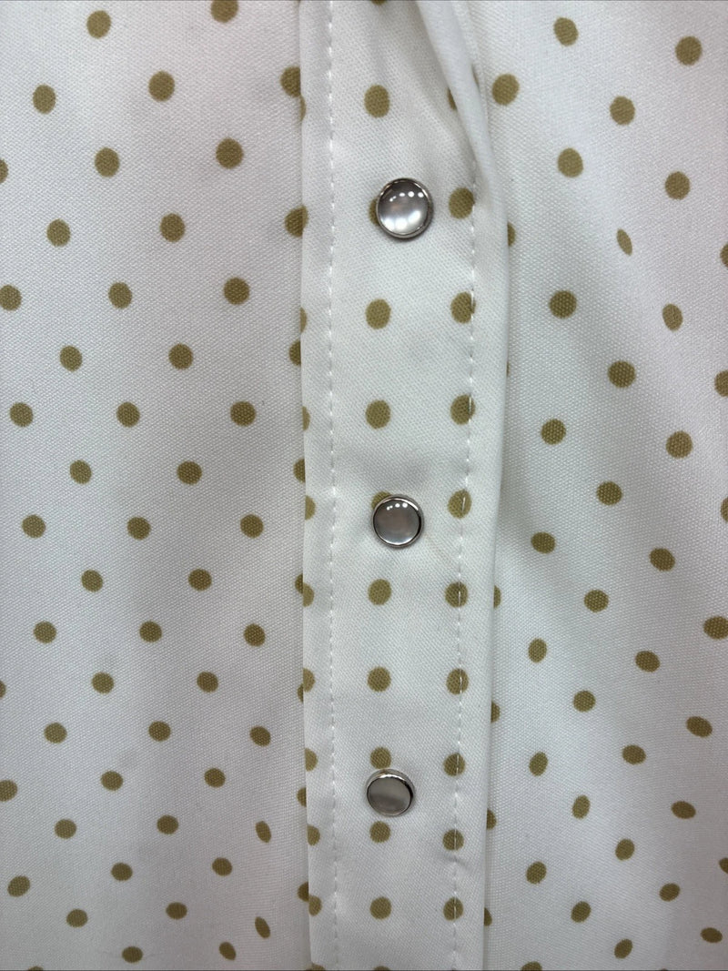 New Women’s Lady DJ White Brown Polkadot Long Sleeve Pearl Snap Size 34 YY-114