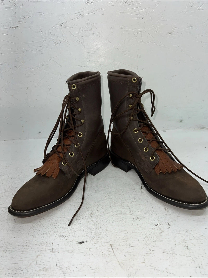 New Women’s Brown Lace Up Texas Brand Cowboy Boots. 4471 7.5 7 1/2 M. 17-97