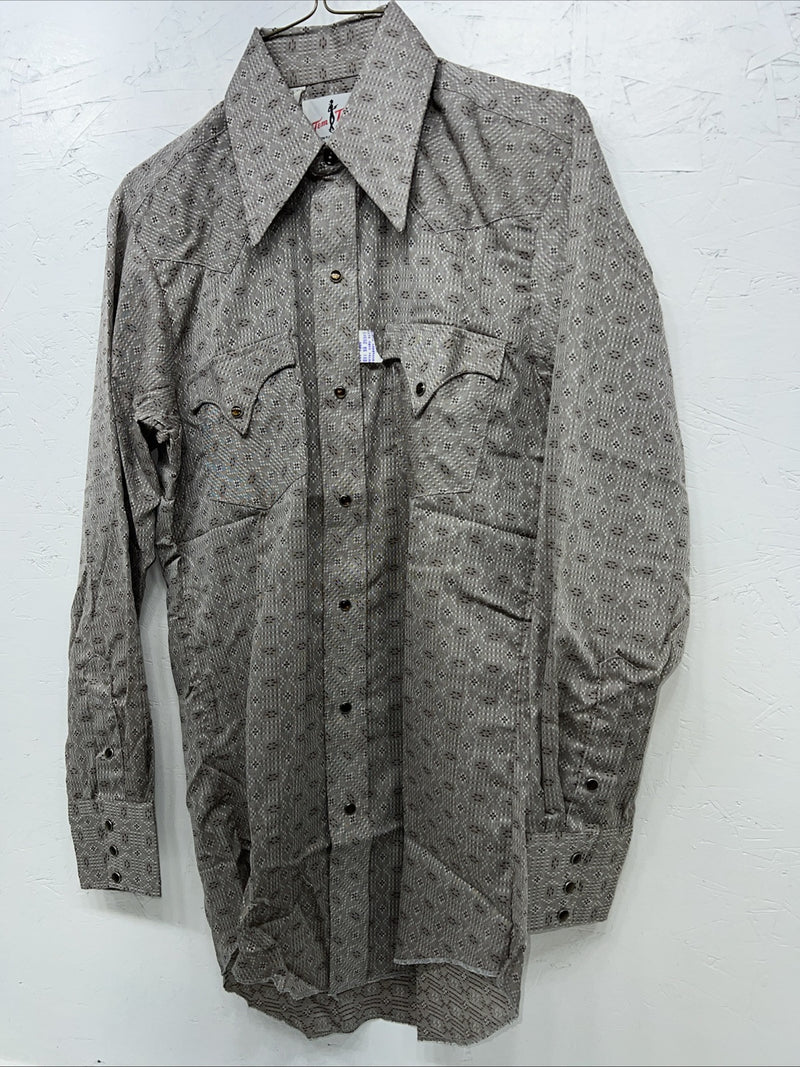 New Men’s Tem Tex Western Flare Long Sleeve Pearl Snap 14.5 X 33 Small A-182