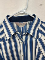 New Women’s H Bar C Blue Stripe Long Sleeve Pearl Snap Size 36 LL-57