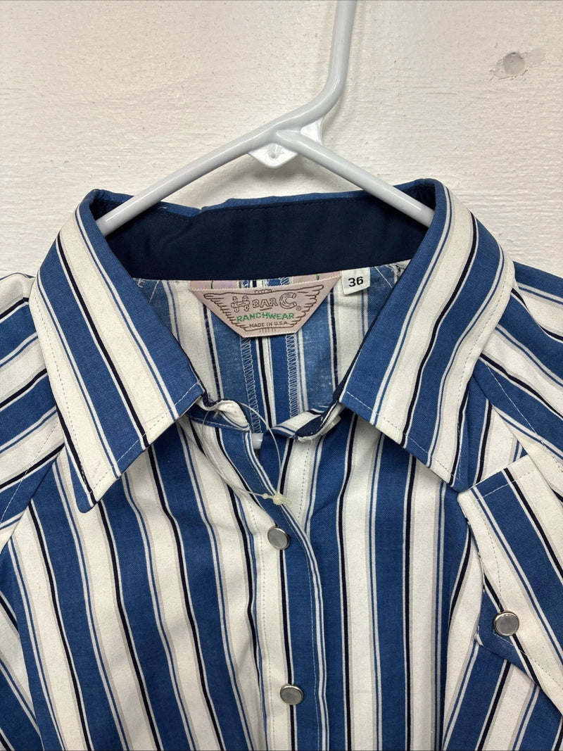 New Women’s H Bar C Blue Stripe Long Sleeve Pearl Snap Size 36 LL-57