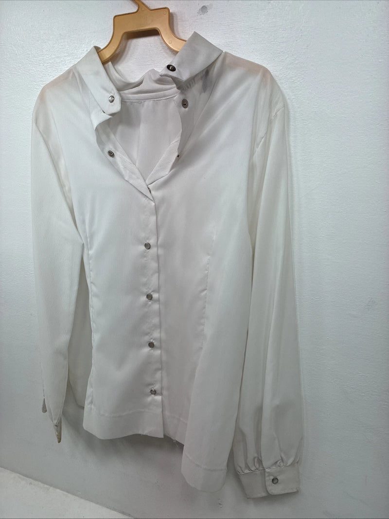 New Women’s Prior White Long Sleeve Pearl Snap English Shirt 38 KK-64