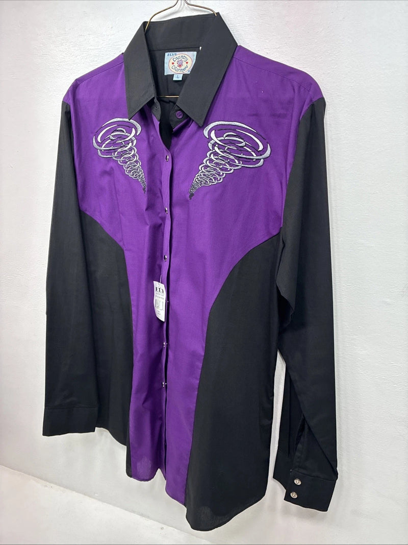 New Women’s Country Charmers Purple Black Long Sleeve Pearl Snap Large LL-37