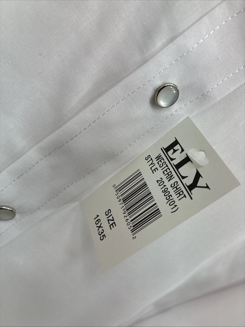 New Men’s ELY Cattleman White Western Long Sleeve Pearl Snap 16 X 35 Large T-62