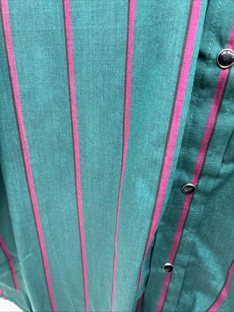 New Men’s ELY Cattleman Green Pink Strip Long Sleeve Pearl Snap 16 X 34 XL H-83