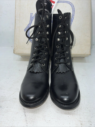 New Women’s Black Lace Up A Jama Product Cowboy Boots. 5110G 7 D. 18-121