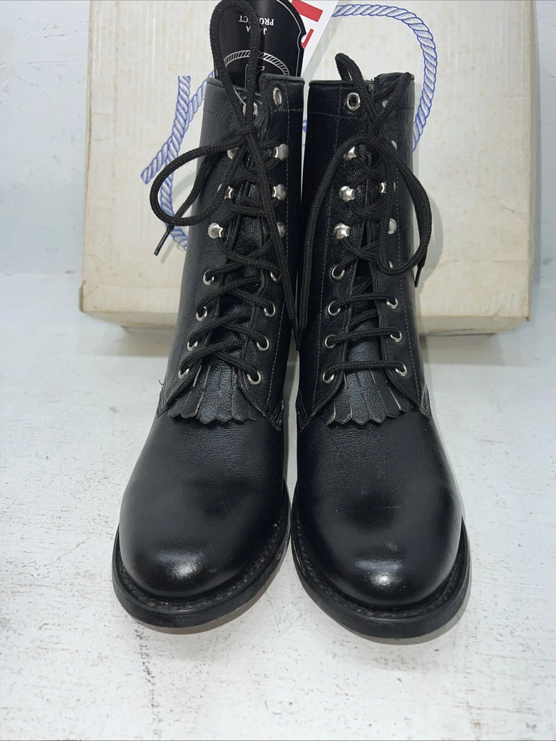 New Women’s Black Lace Up A Jama Product Cowboy Boots. 5110G 7 D. 18-121