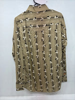 New Men’s ELY Plains Tan Black Floral Long Sleeve Pearl Snap 15.5 Large LL-91