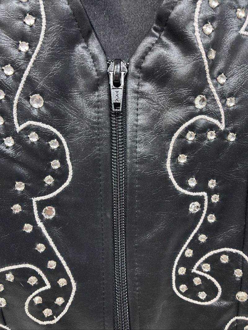 New Women’s 1848 RanchWear Black Rhinestone Sleeveless Vest Zip Up Small YY-44