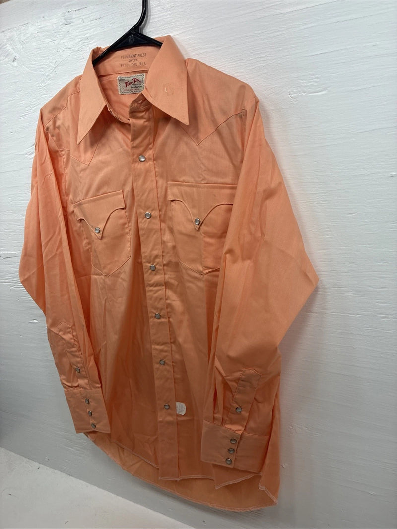 New Men’s Tem Tex Bright Orange Long Sleeve Pearl Snap 15 X 33 Medium K-91