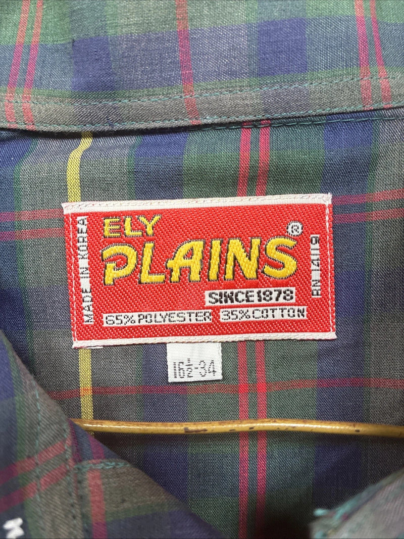 New Men’s ELY Plains Green Plaid Long Sleeve Pearl Snap 16.5 X 34 Large AA-43