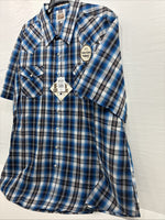 New Men’s ELY Cattleman Blue Western Flannel Short Sleeve Pearl Snap 4XL E-73