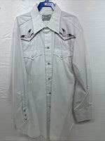New Men’s H Bar C White Embroidered Long Sleeve Pearl Snap 15.5 Medium K-58