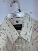 New Women’s White Horse Yellow Floral Short Sleeve Pearl Snap XL II-94