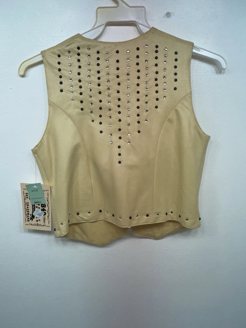 New Women Yellow With Bling 1849 Cut Off Zip Up Vest S #77872 3B-65