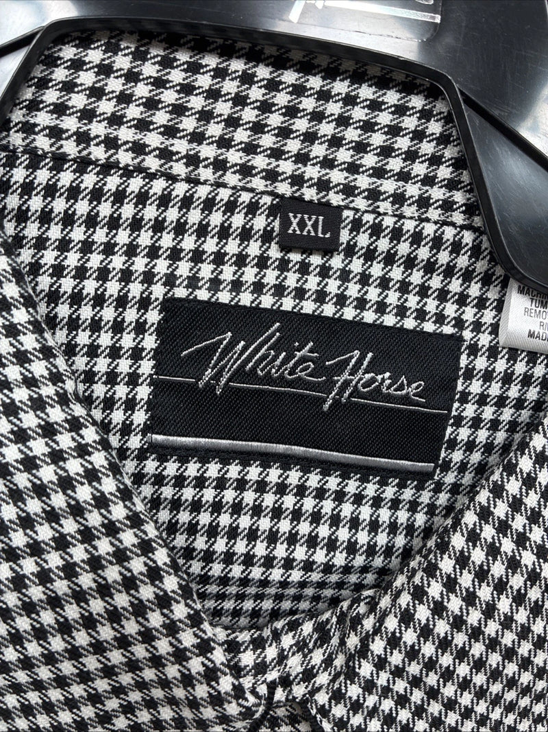 New Men’s White Horse Black White Checker Long Sleeve Pearl Snap 2XL F-102