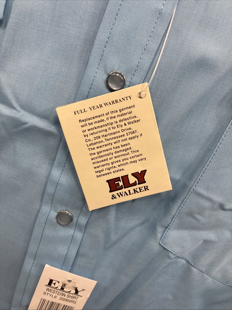 New Men’s ELY Cattleman Blue Long Sleeve Pearl Snap 18 X 35 2XL CC-5
