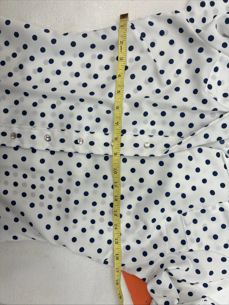 New Women’s Dickson Jenkins White Polkadot Long Sleeve Pearl Snap Size 30 KK-60