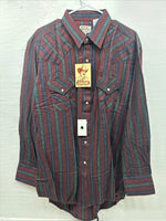 New Men’s ELY Cattleman Red Multicolor Stripe Long Sleeve Pearl Snap XL T-45