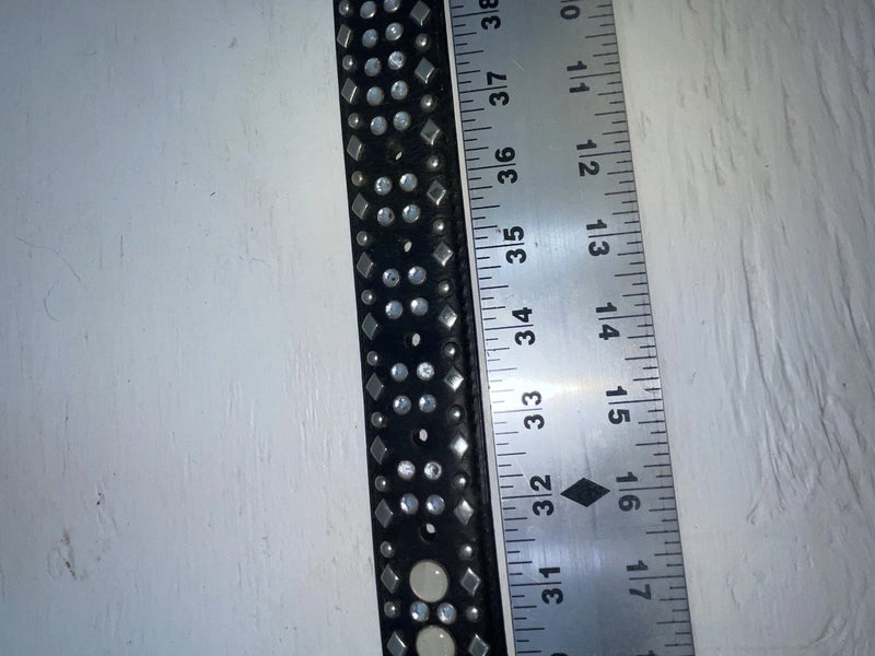 New Black Genuine Leather 3D Pearl And Silver Bling 34” Belt #6090 Z-119