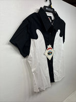 New Women’s Cumberland Black White Short Sleeve Crop Pearl Snap Large MM-131