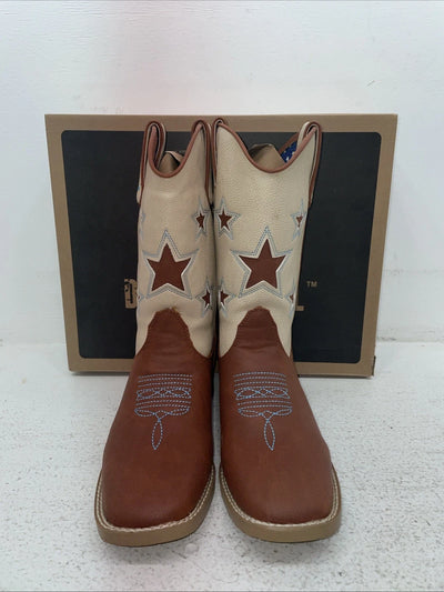 New Youth Brown DBL Barrel Cowboy Boots. 4471402 5.5 5 1/2. 2-87