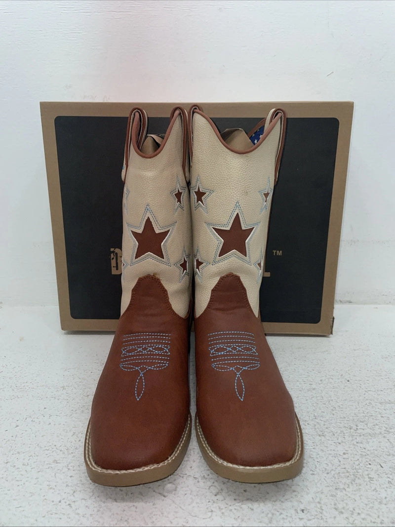 New Youth Brown DBL Barrel Cowboy Boots. 4471402 5.5 5 1/2. 2-87