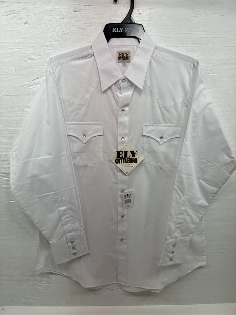 New Men’s ELY Cattleman White Simple Long Sleeve Pearl Snap 17 XL O-65