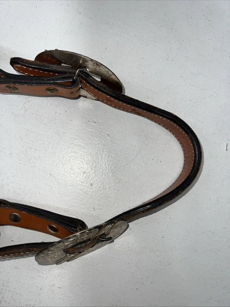New Light Oil Genuine Leather Show Halter With Lead Rope Silver Accents W-22