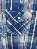 New Women’s Cumberland Blue Purple Plaid Long Sleeve Pearl Snap Medium KK-96
