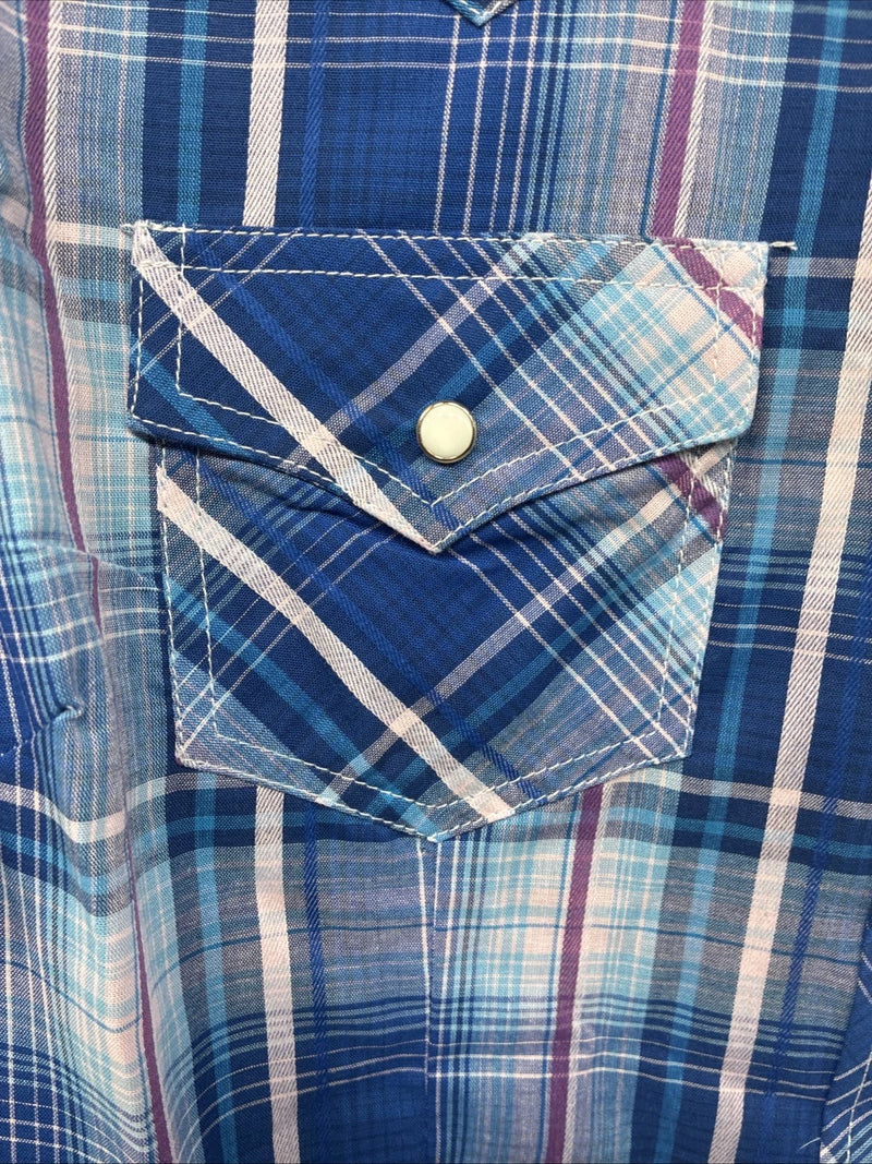 New Women’s Cumberland Blue Purple Plaid Long Sleeve Pearl Snap Medium KK-96