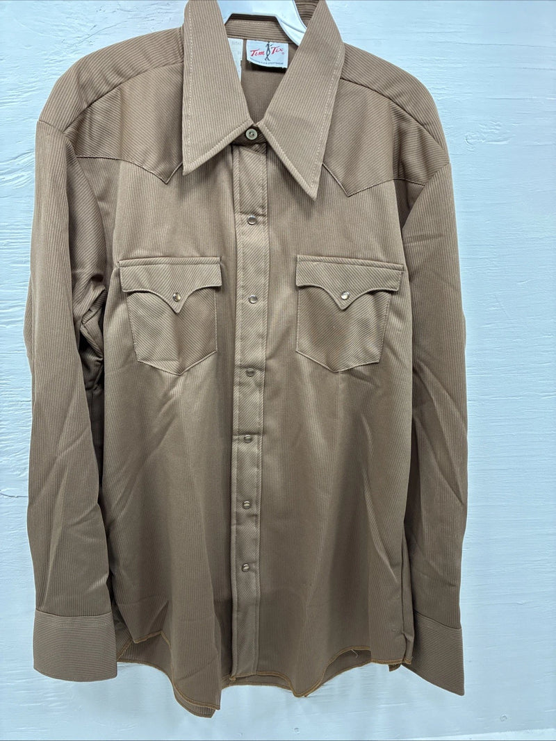 New Men’s Tem Tex Brown Long Sleeve Pearl Snap 17 X 34 XL O-79