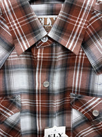 New Kids ELY Cattleman Orange Plaid Long Sleev Pearl Snap JUV-3 DD-18