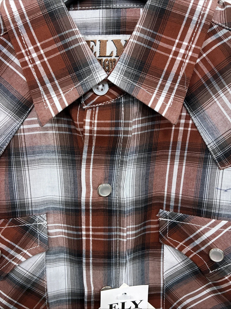 New Kids ELY Cattleman Orange Plaid Long Sleev Pearl Snap JUV-3 DD-18