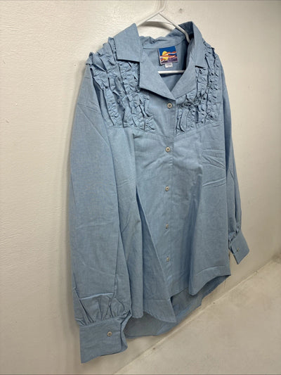New Women’s Cricket Creek Blue Long Sleeve Button Up Size Large TT-66
