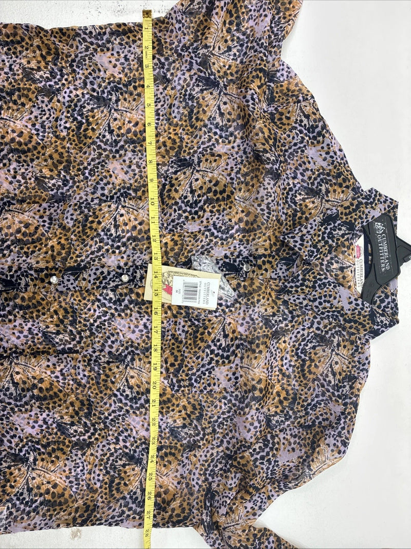 New Women’s Cumberland Purple Yellow Print Long Sleeve Pearl Snap 3XL GG-41