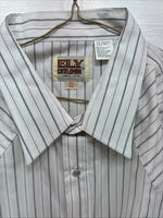 New Men’s ELY Cattleman White Stripped Short Sleeve Pearl Snap 18.5 2XL E-49