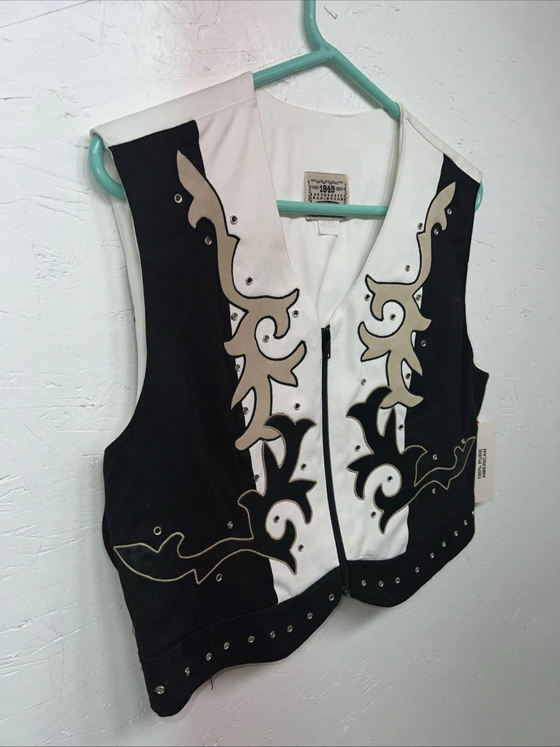 New Women’s 1849 Authentic Ranchwear White Black Show Vest Large E-604